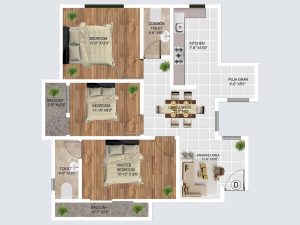 Sample Floor Plan for 3 BHK and 4 BHK Flats at HTN Om Palace Kahilipara