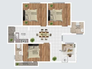 Sample Floor Plan for 3 BHK and 4 BHK Flats at HTN Om Palace Kahilipara