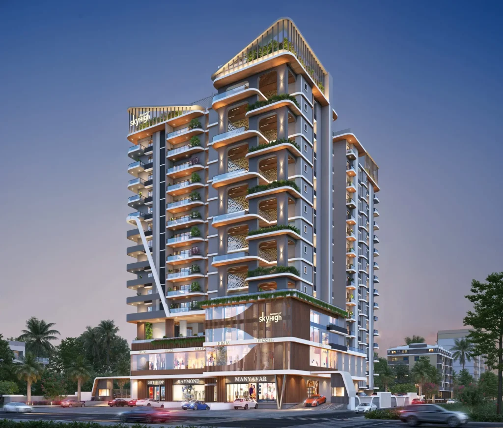 Achyut Skyhigh Beltola Guwahati – Luxury Residential Tower Front View at Dusk