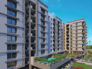 Side view of Mivaan Eternus apartments with open parking area and balconies
