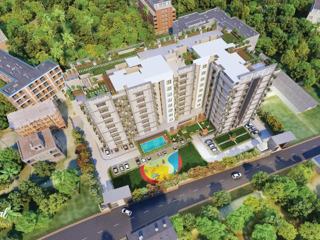 Aerial view of Mivaan Eternus apartments and surrounding locality in Beltola