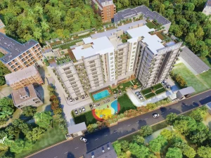 Aerial view of Mivaan Eternus apartments and surrounding locality in Beltola