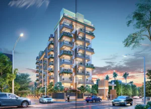 Divine Bliss Beltola Guwahati – Night View of Apartment Exterior with Street Lights