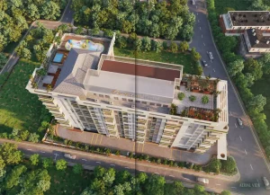 Divine Bliss Guwahati – Roof Amenities View with Kids Play Area and Seating Zones