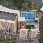 Rooftop amenities view at Golden Woods Umang II Lokhra – Basketball court, swimming pool, kids' play area, and terrace garden